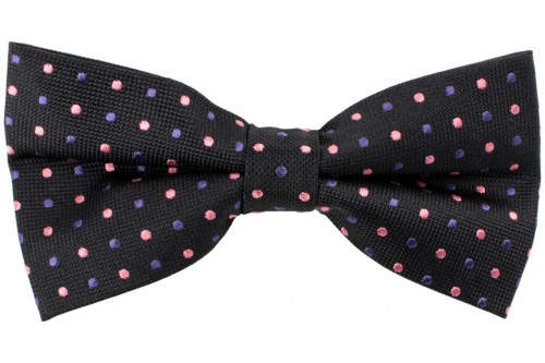 Silk Black Bow Tie Purple Pink Dots | Black Bow Tie - Gents Shop